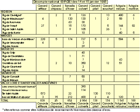Décompte national (BIROE) des 14 et 15 janvier 1995